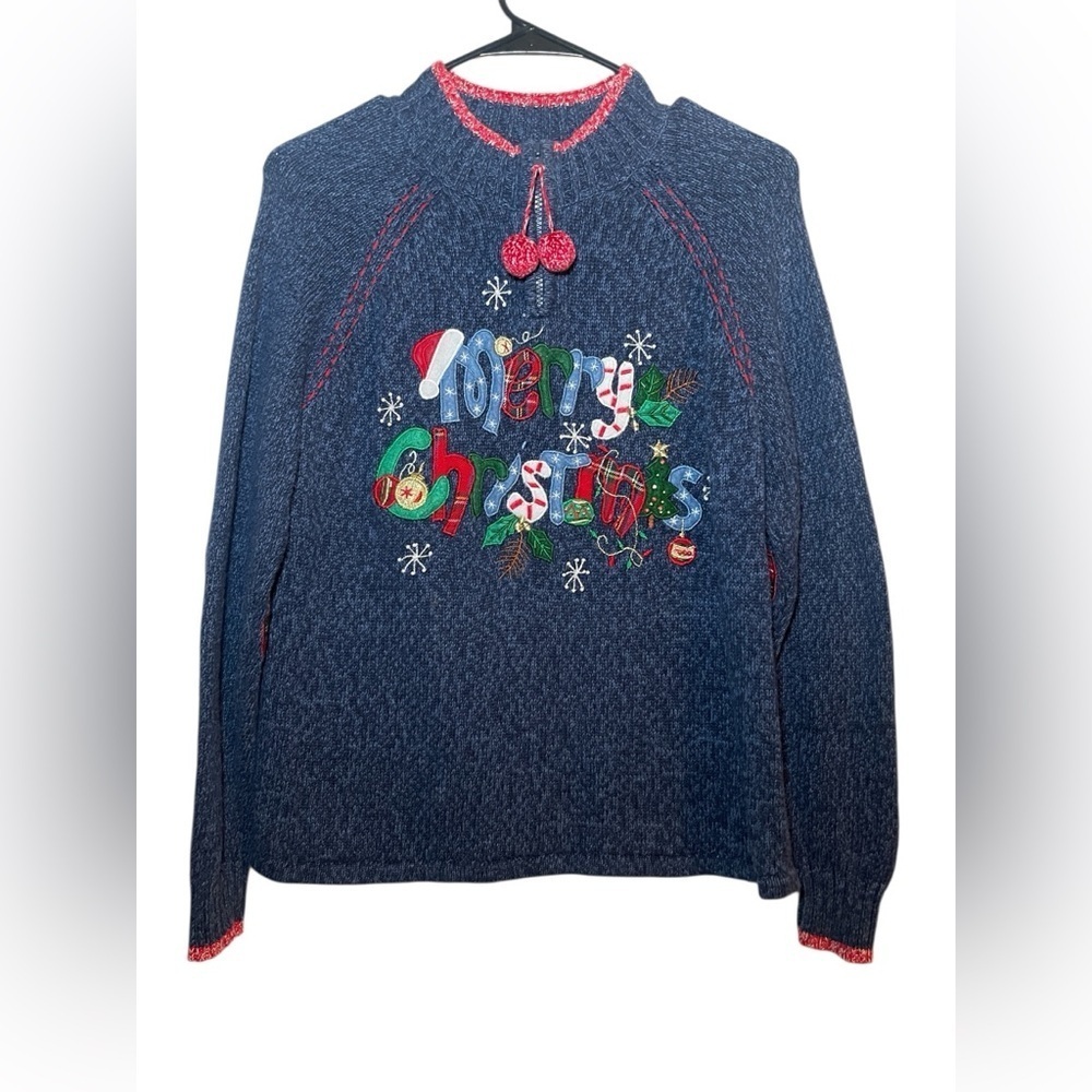 Vintage Tiara International Christmas Sweater Blue Holiday Small - Picture 3 of 7